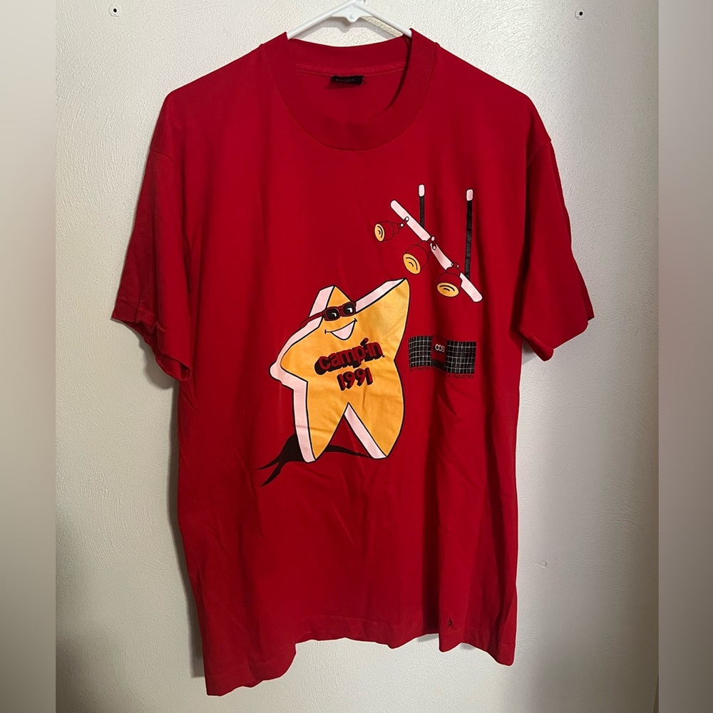 *VINTAGE* Classic COSI‎ 1991 Campin Single Stitch Graphic T Shirt Red Yellow XL